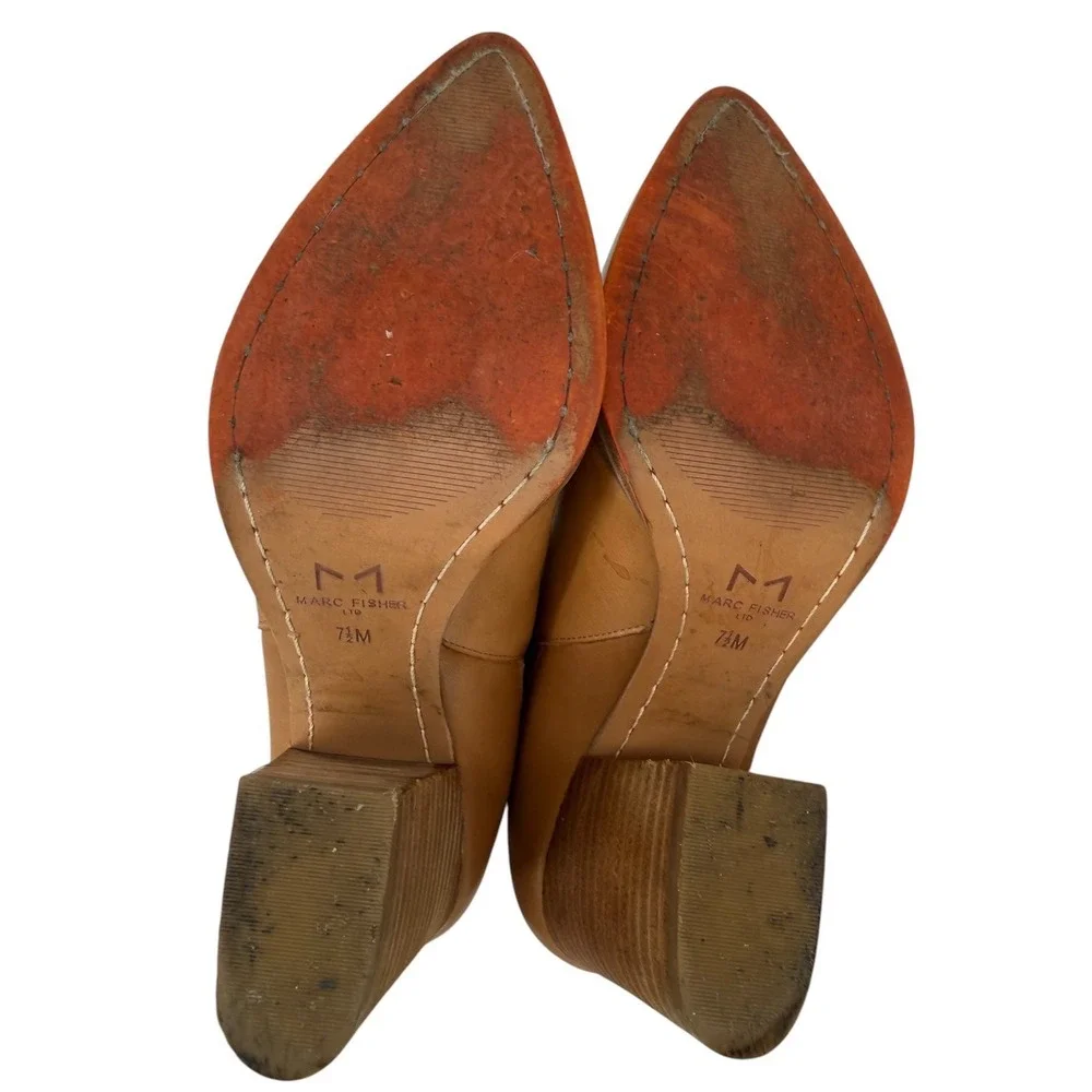Marc Fisher Womens Alva Pointed Toe Leather Block Heel Ankle Boots Tan Size 7.5M